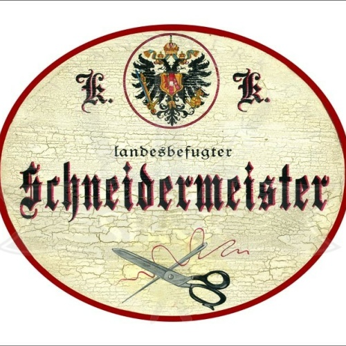 KuK Nostalgie Holzschild - Landesbefugter Schneidermeister - Schere Faden TH
