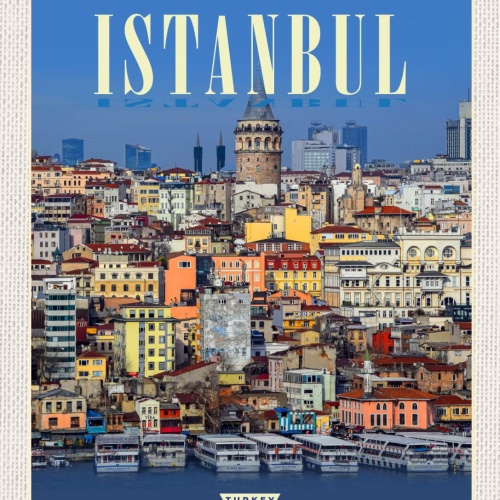 Schild Istanbul Turkey Türkei Stadt Hafen 12x18 20x30 30x40 Blech od. Holz
