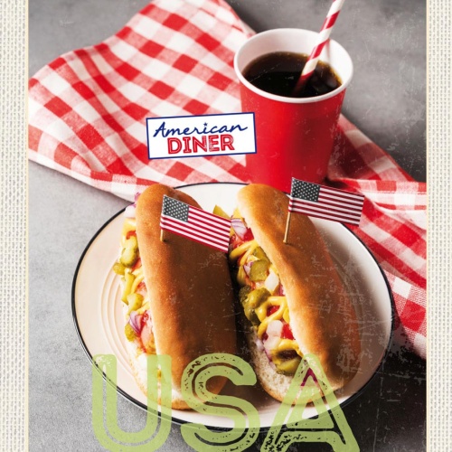Schild USA American Diner Hot Dog Fast Food Amerika 12x18 20x30 30x40 Blech/Holz