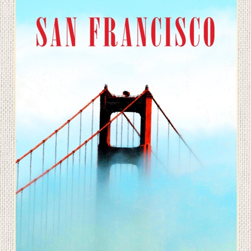 Schild San Francisco Golden Gate Bridge Nebel USA 12x18 20x30 30x40 Blech/Holz