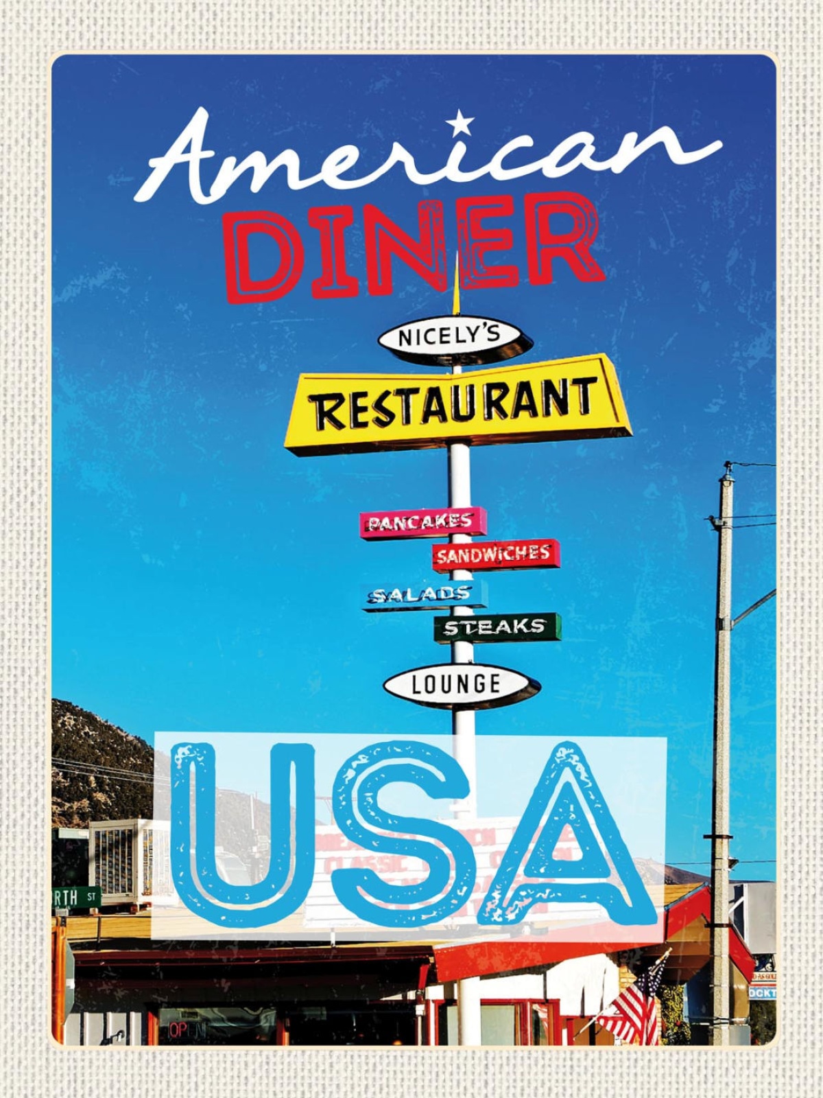 Schild USA American Diner Nicely's Restaurant 12x18 20x30 30x40 Blech/Holz