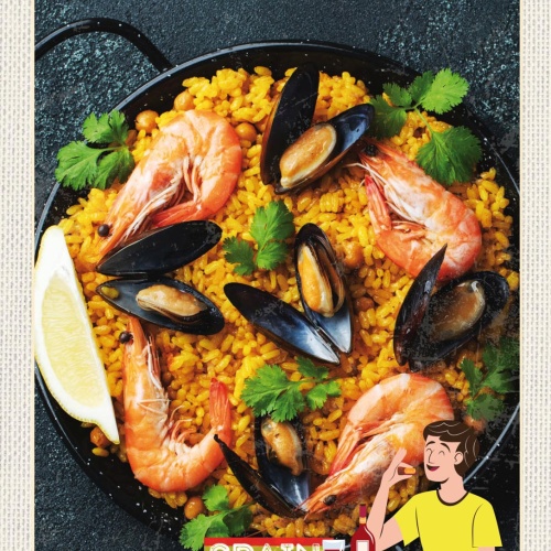 Schild Spain Spanien Paella Fisch Essen Spezialität 12x18 20x30 30x40 Blech/Holz
