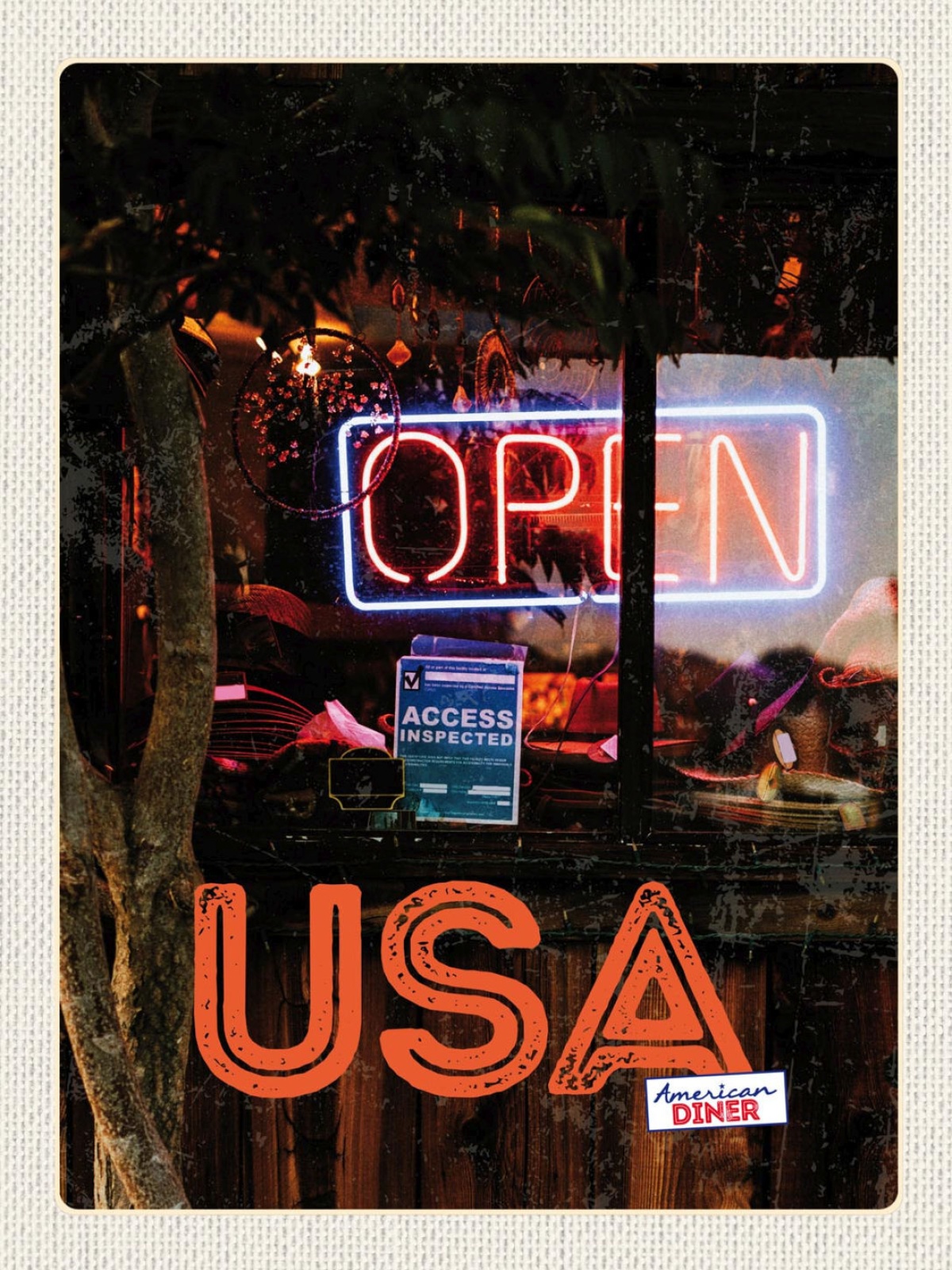 Schild USA American Diner Eingang Open Amerika 12x18 20x30 30x40 Blech/Holz