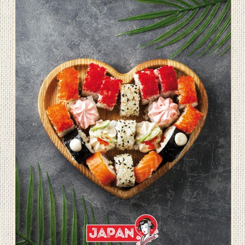 Schild Japan Sushi Fisch Herz Essen Spezialität 12x18 20x30 30x40 Blech/Holz