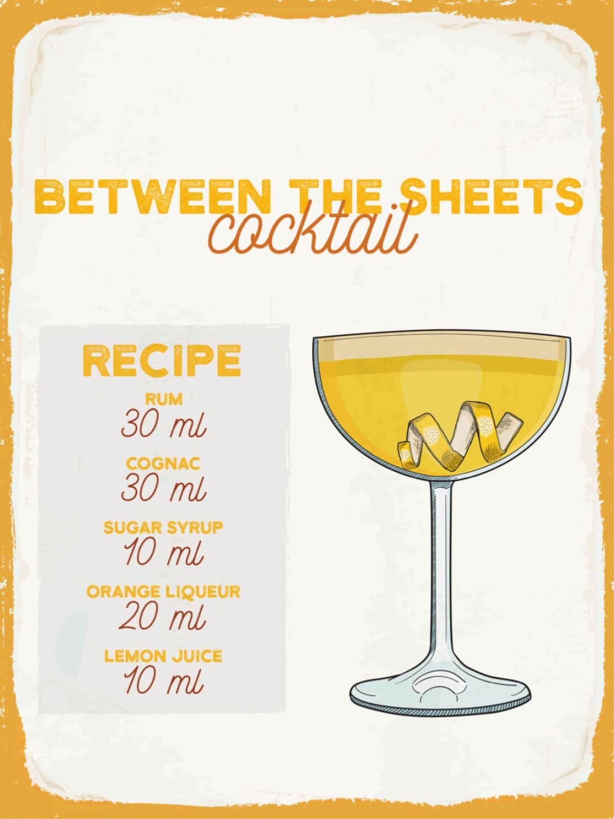 Schild Between The Sheets Cocktail Rezept Alkohol 12x18 20x30 30x40 Blech/Holz