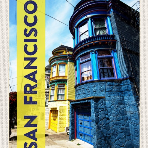 Schild San Francisco Viktorianische Häuser Haus USA 12x18 20x30 30x40 Blech/Holz