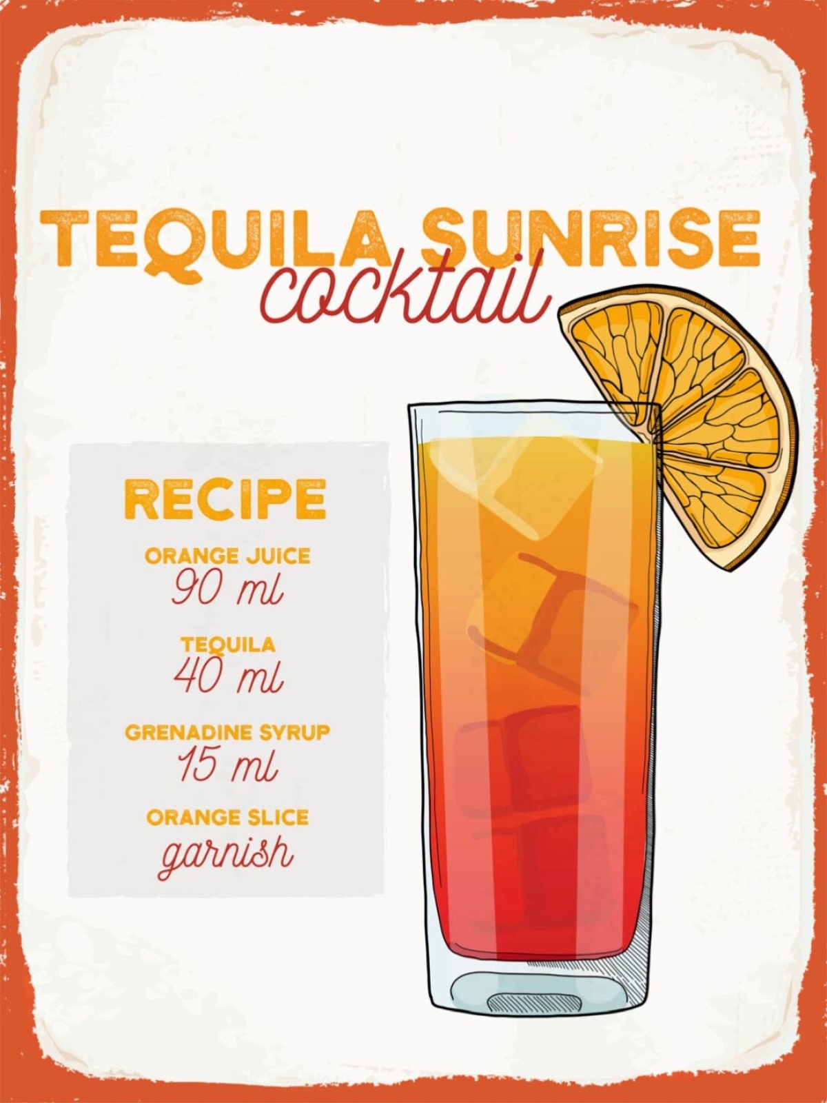 Schild Tequila Sunrise Rezept Bar Alkohol Drink 12x18 20x30 30x40 Blech/Holz