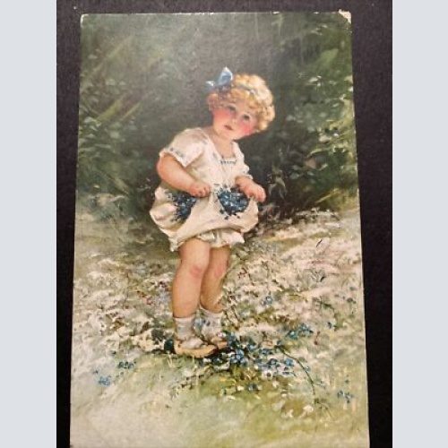 Mädchen beim Blumen sammeln Künstlerkarte 80184