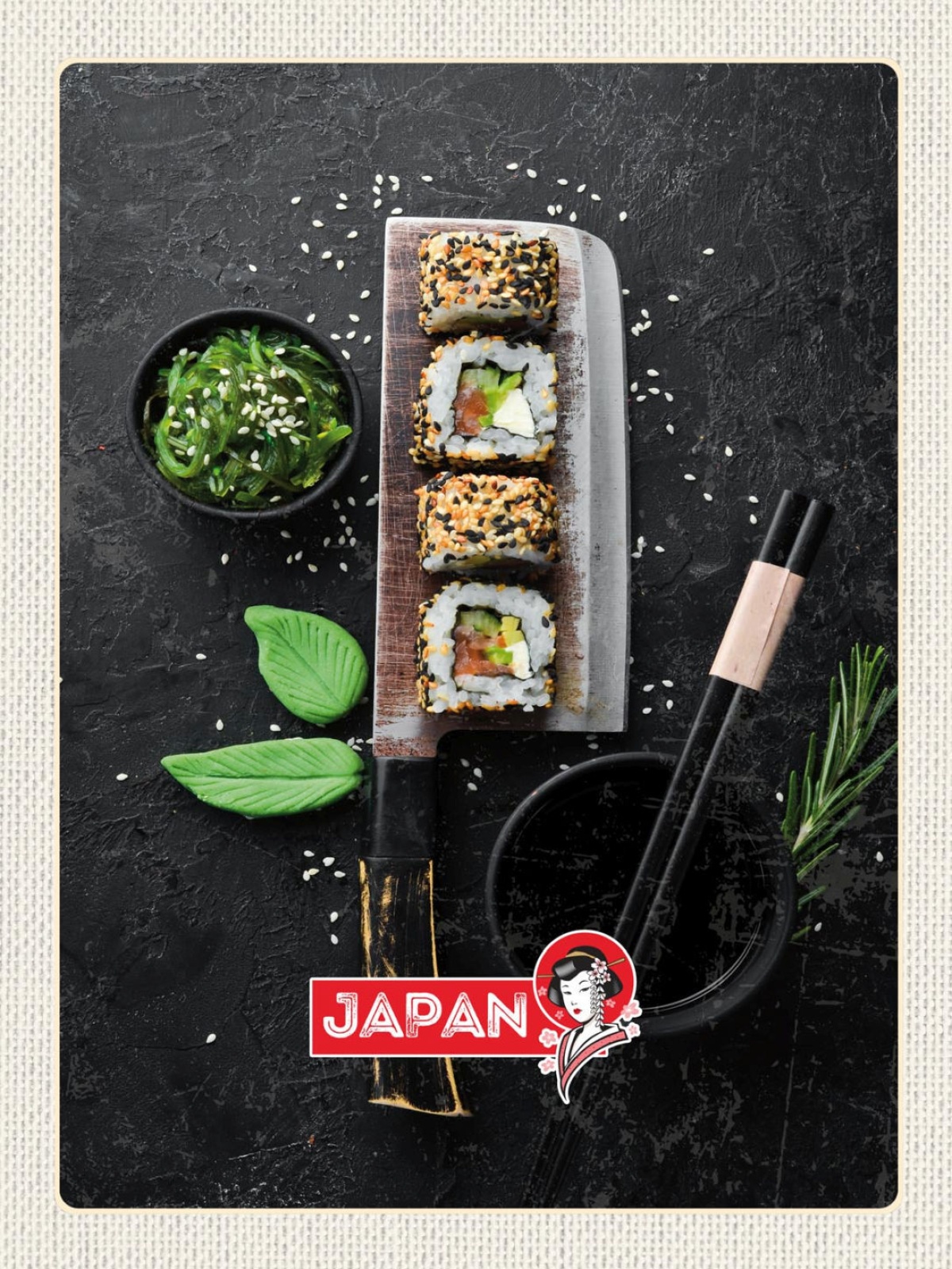 Schild Japan Sushi Fisch Stäbchen Essen Spezialität 12x18 20x30 30x40 Blech/Holz