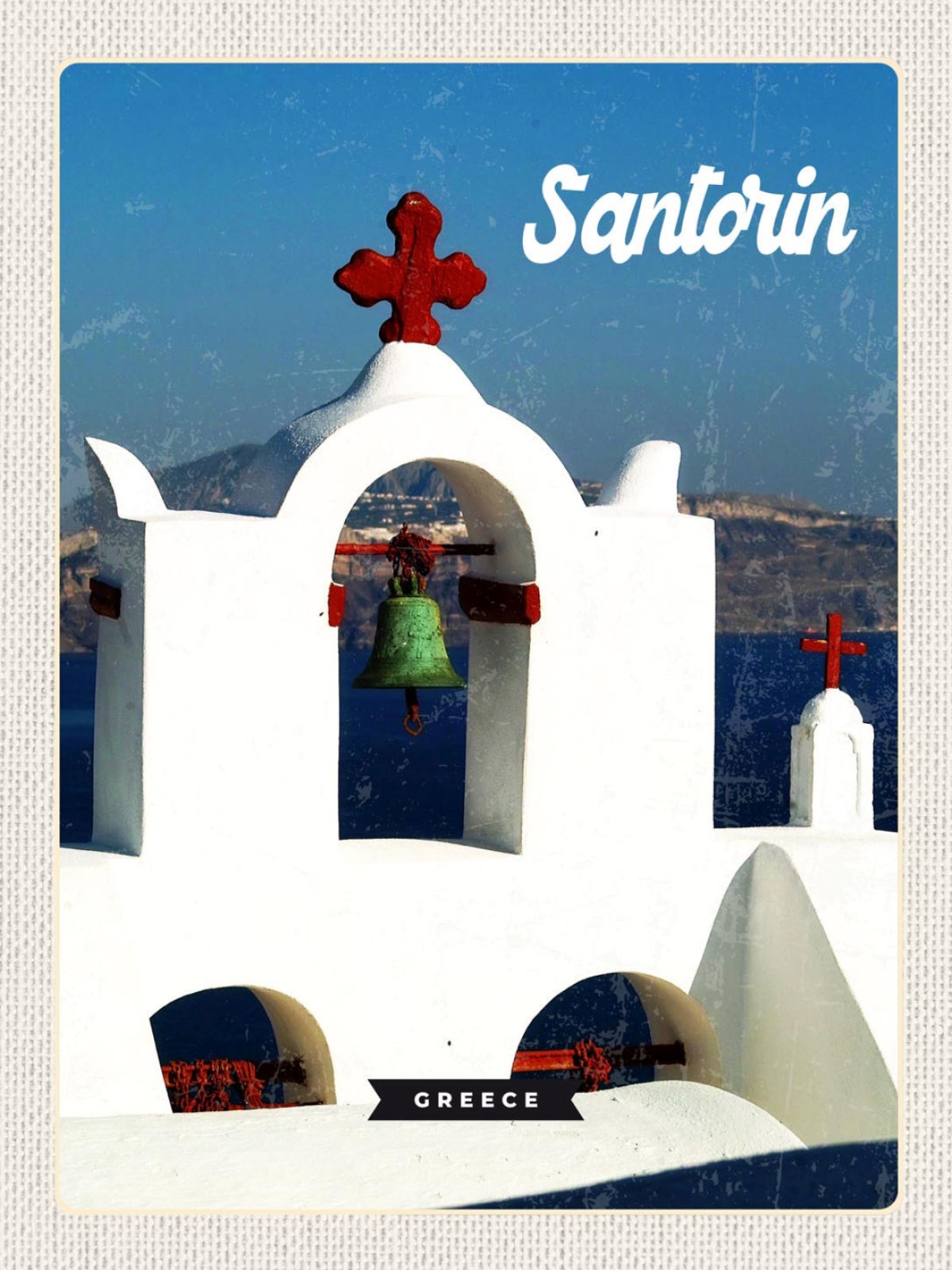 Schild Santorin Greece Griechenland Oia Glockenturm 12x18 20x30 30x40 Blech/Holz