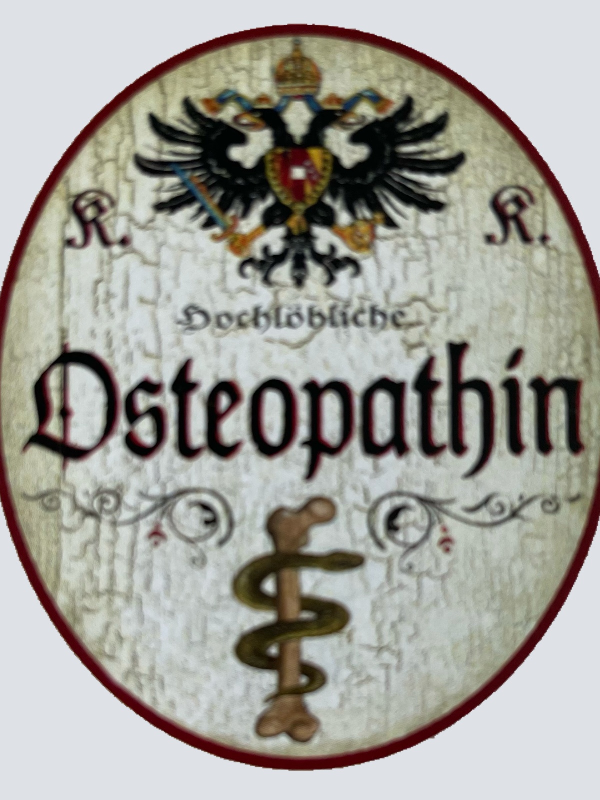 KuK Nostalgie Holzschild Hochlöbliche Osteopathin Osteopathie Fachärztin Schild