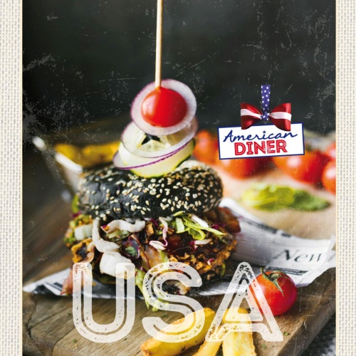 Schild USA American Diner Burger Fast Food Amerika 12x18 20x30 30x40 Blech/Holz
