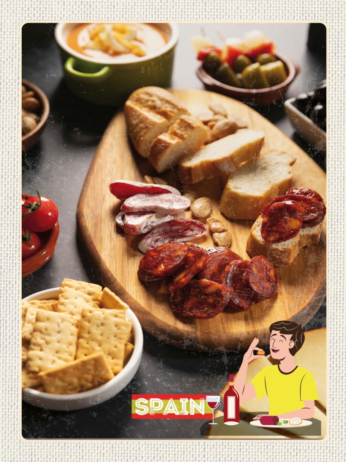 Schild Spain Spanien Wurst Platte Essen Spezialität 12x18 20x30 30x40 Blech/Holz
