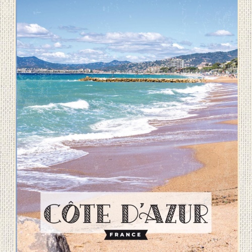 Schild Côte d’Azur France Frankreich Strand Meer 12x18 20x0 30x40 Blech od. Holz
