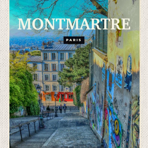 Schild Montmartre Paris Frankreich Stadt Gasse 12x18 20x30 30x40 Blech/Holz