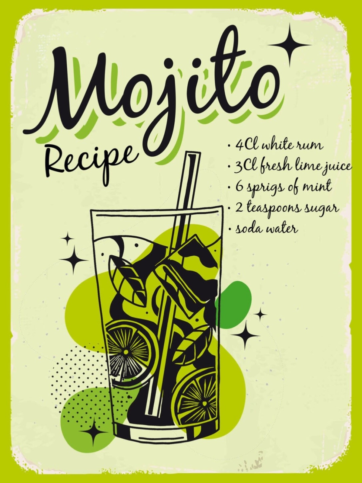 Schild Mojito Cocktail Rezept Bar Alkohol Drink 12x18 20x30 30x40 Blech/Holz