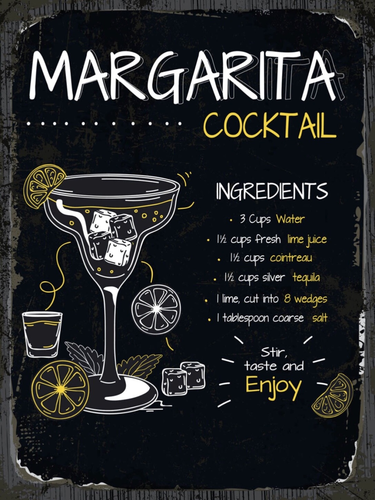 Schild Margarita Cocktail Rezept Bar Alkohol Drink 12x18 20x30 30x40 Blech/Holz