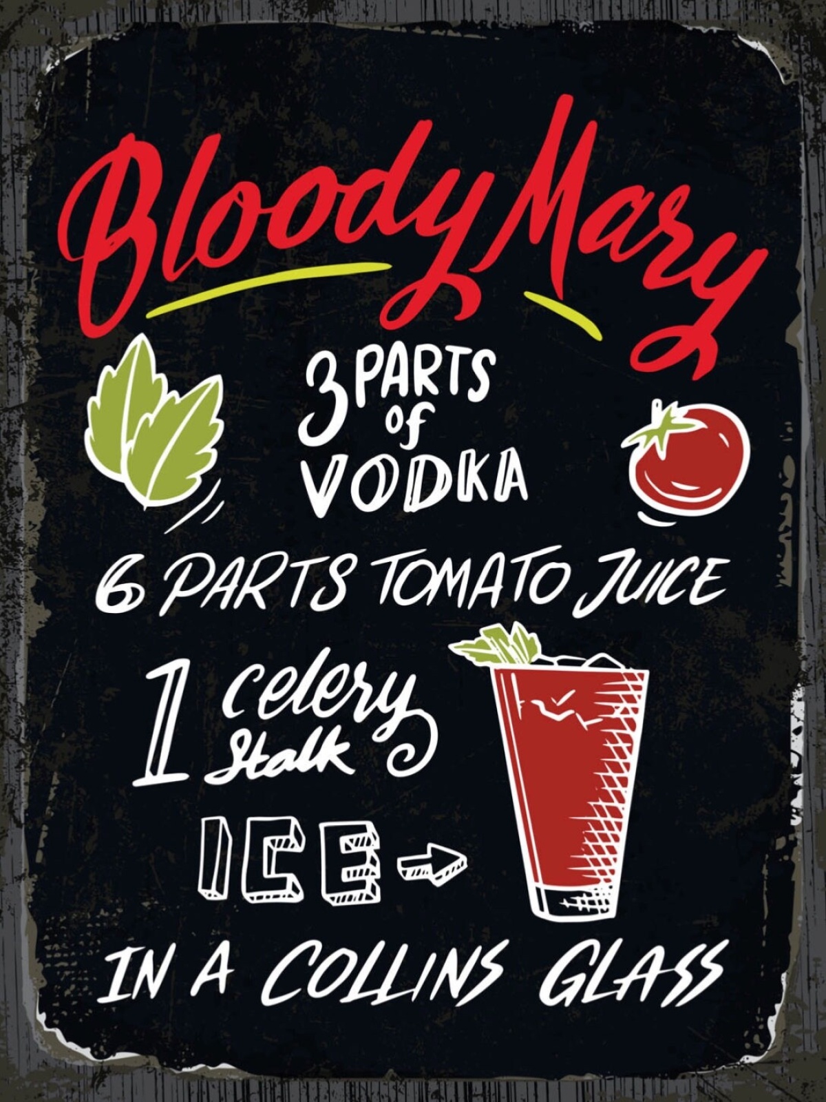 Schild Bloody Mary Cocktail Rezept Bar Alkohol 12x18 20x30 30x40 Blech/Holz