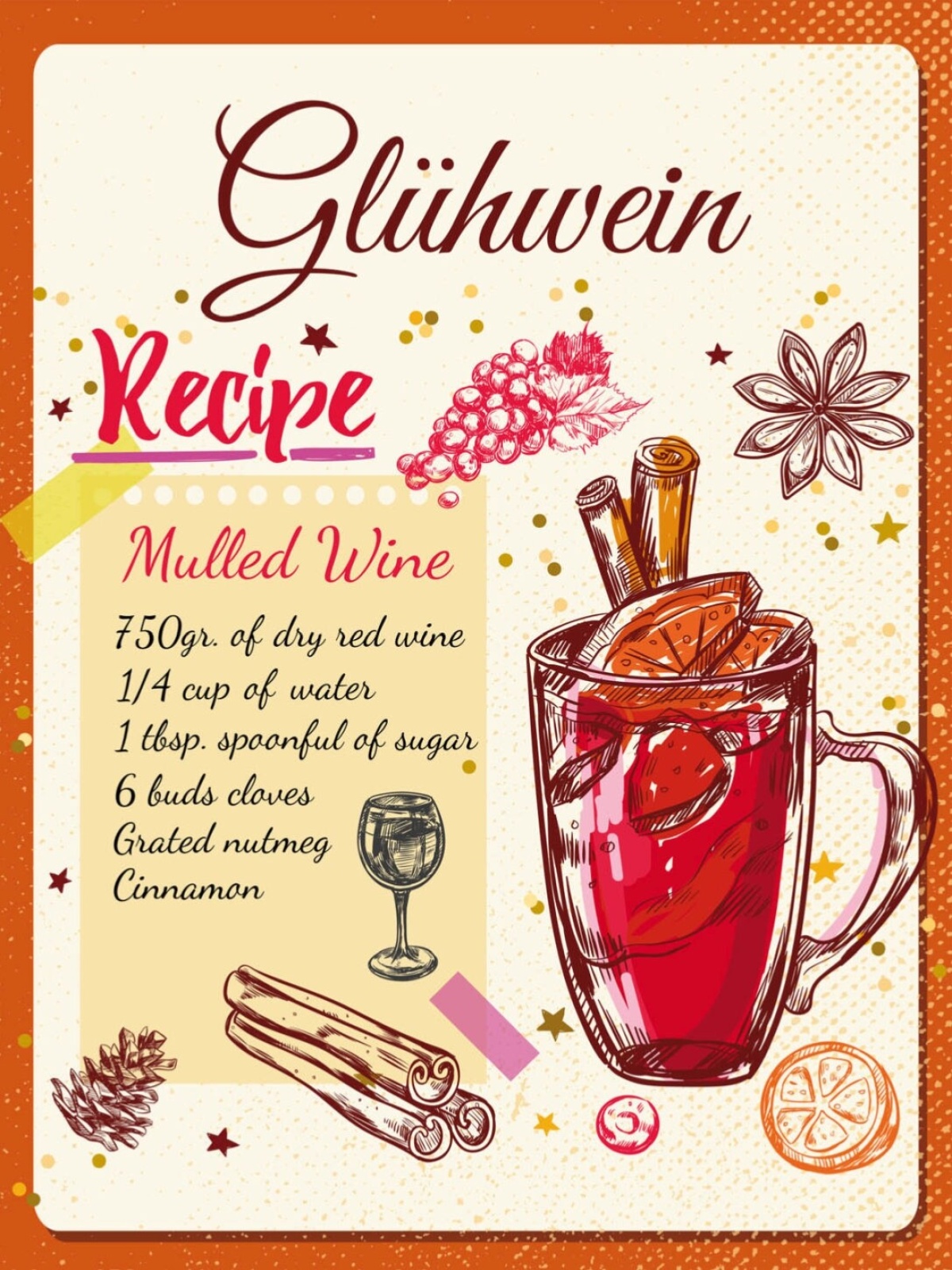 Schild Glühwein Mulled Wine Rezept Recipe Alkohol 12x18 20x30 30x40 Blech/Holz