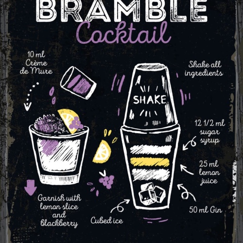 Schild Bramble Cocktail Rezept Bar Alkohol Drink 12x18 20x30 30x40 Blech/Holz