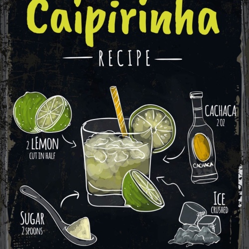 Schild Caipirinha Cocktail Rezept Bar Alkohol 12x18 20x30 30x40 Blech/Holz