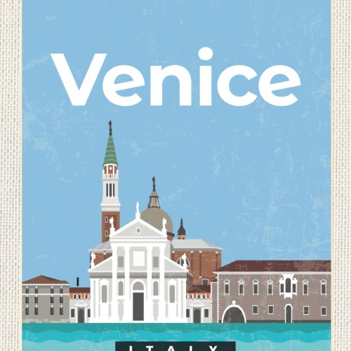 Schild Venice Italy Venedig Italien Illustration 12x18 20x30 30x40 Blech/Holz