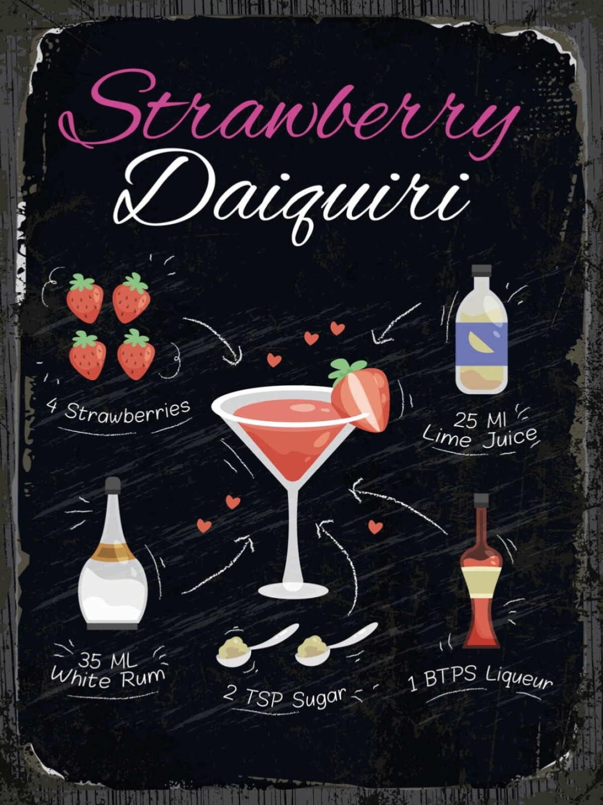 Schild Strawberry Daiquiri Cocktail Rezept Alkohol 12x18 20x30 30x40 Blech/Holz