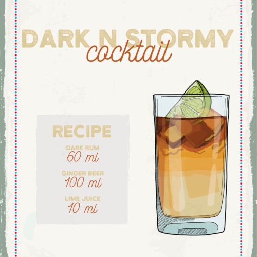 Schild Dark N Stormy Cocktail Rezept Bar Alkohol 12x18 20x30 30x40 Blech/Holz