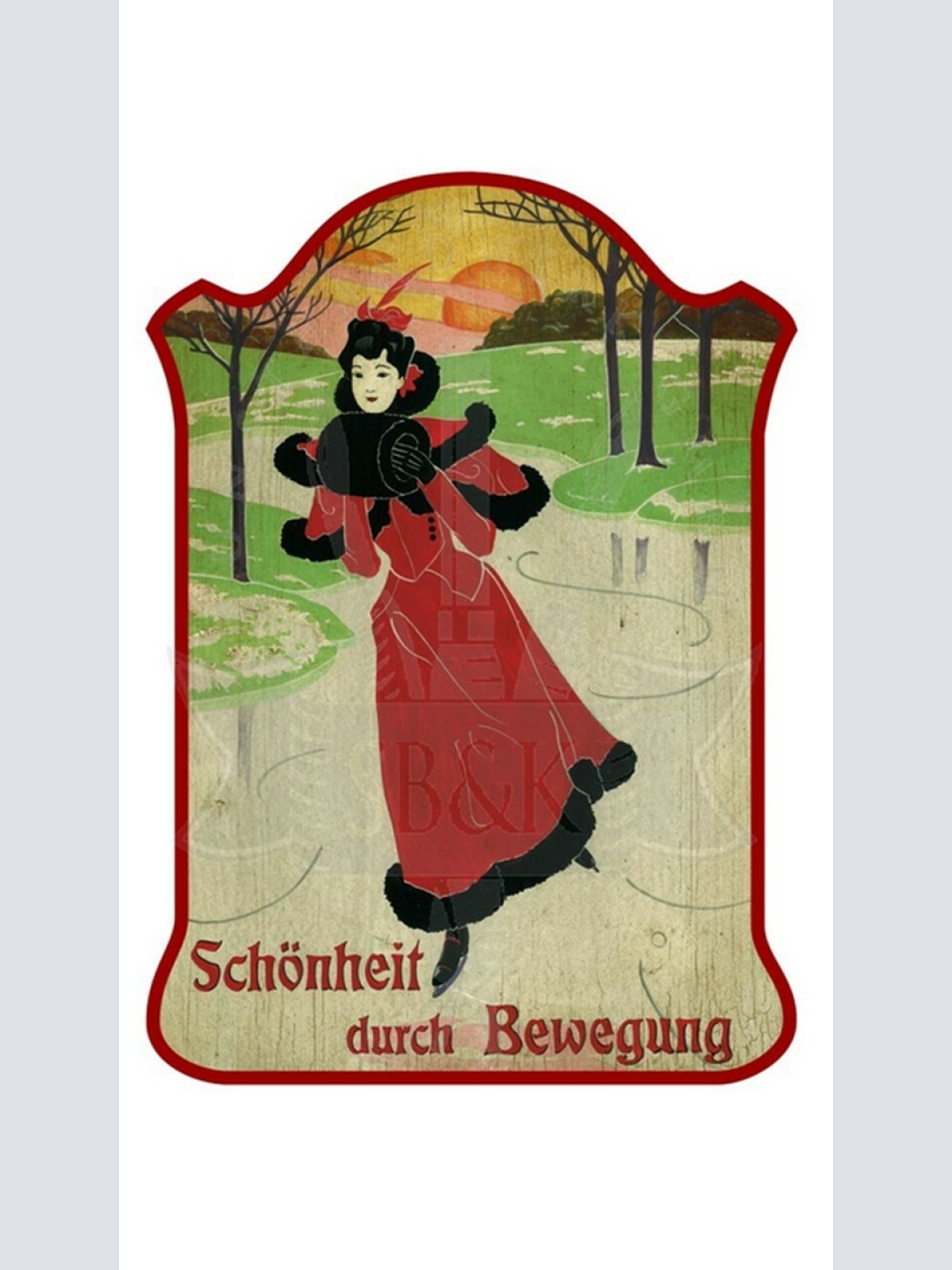 KuK Nostalgie Holzschild "Schönheit durch Bewegung- Eislaufen"