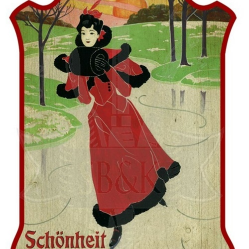KuK Nostalgie Holzschild "Schönheit durch Bewegung- Eislaufen"