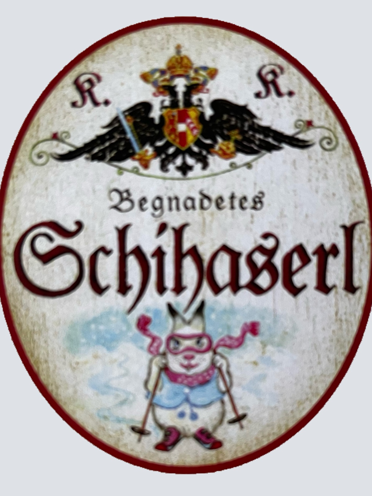 KuK Nostalgie Holzschild Begnadetes Schihaserl Schifahren Ski Schnee Hase Schild