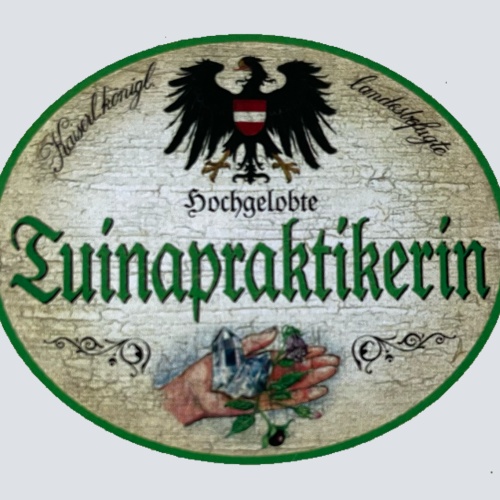 KuK Nostalgie Holzschild Hochgelobte Tuinapraktikerin Heilmassage Schild