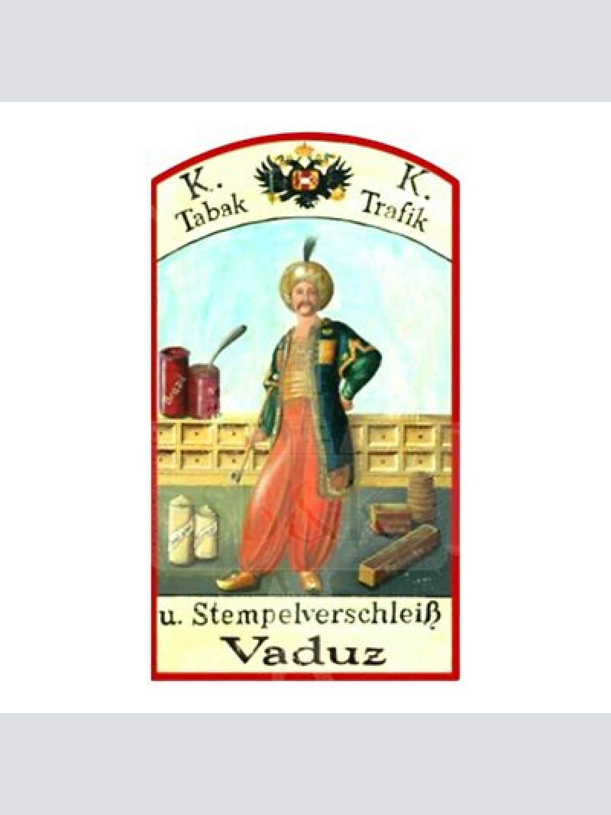 KuK Nostalgie Holzschild Schild  Tabak Trafik und Stempel Verschleiss Vaduz