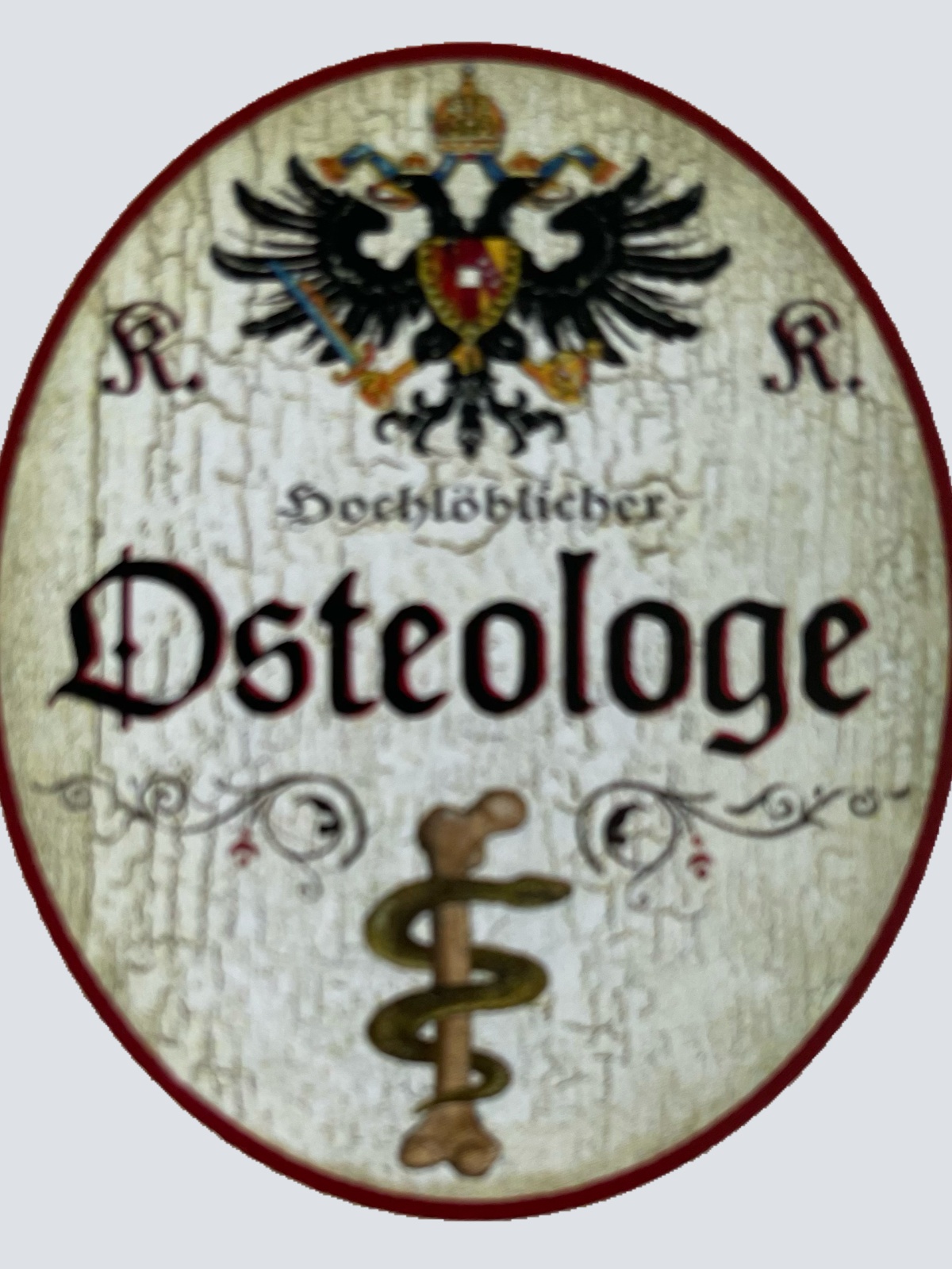 KuK Nostalgie Holzschild Hochlöblicher Osteologe Osteologie Facharzt Schild