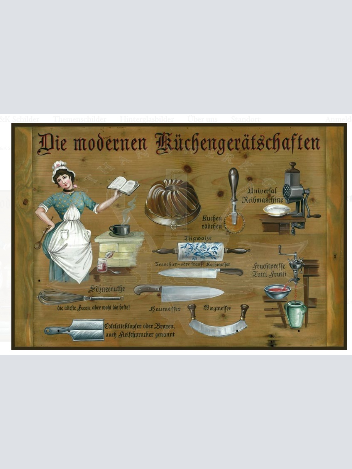 KuK Nostalgie Holzschild Küchengerätschaften