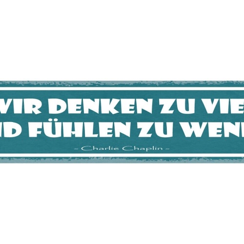 Schild wir denken zu viel und fühlen zu wenig c. chaplin 46x10 blech od. holz