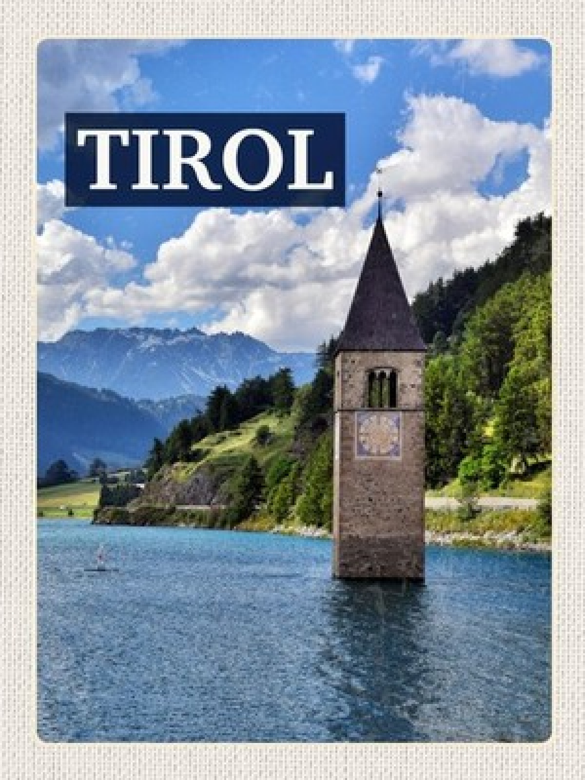 Schild Kirche Turm Reschensee Süd Tirol Italien 12x18 20x30 30x40 Blech/Holz