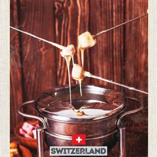 Schild Switzerland Schweiz Schweizer Käse Fondue 12x18 20x30 30x40 Blech/Holz