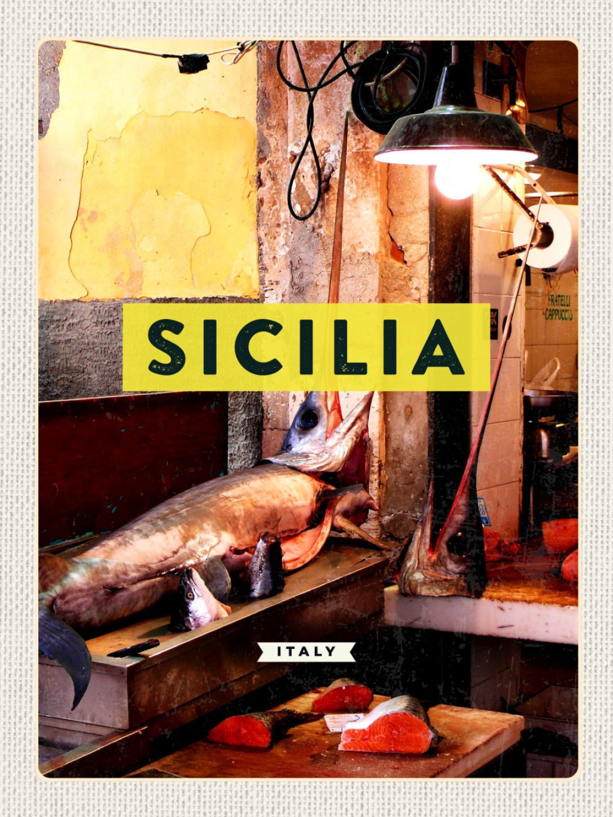 Schild Sicilia Italy Sizilien Italien Fisch Fischen 12x18 20x30 30x40 Blech/Holz