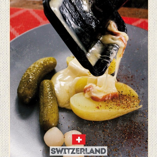 Schild Switzerland Schweiz Raclette Schmelz Käse 12x18 20x30 30x40 Blech/Holz