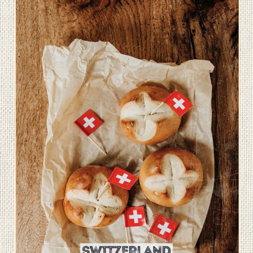 Schild Switzerland Schweiz Augustweggen Brot 12x18 20x30 30x40 Blech/Holz