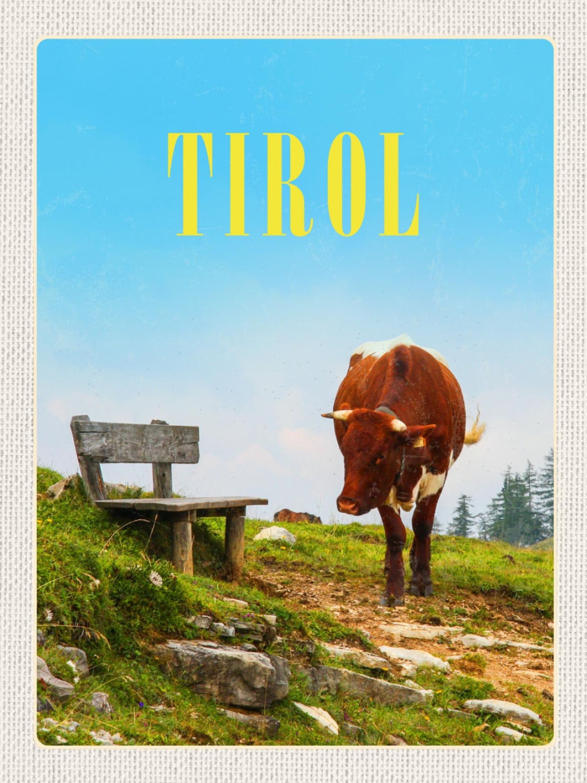 Schild Tirol Kuh Alm Sitzbank Gebirge Österreich 12x18 20x30 30x40 Blech/Holz