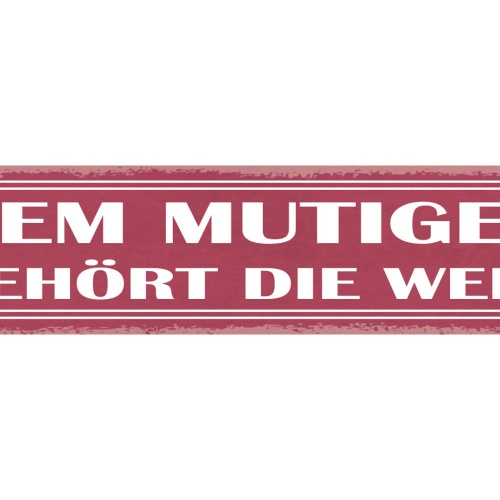 Schild Den Mutigen Gehört Die Welt Mut Tapfer Heldenhaft 46 x 10 Blech od. Holz