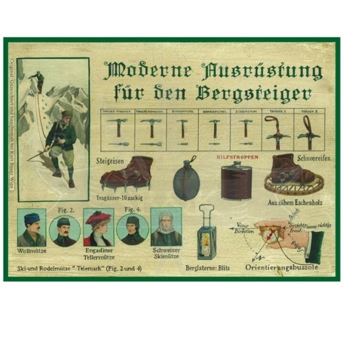 KuK Nostalgie Holzschild "Moderne Ausrüstung für den Bergsteiger"
