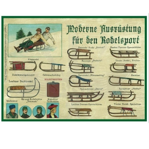 KuK Nostalgie Holzschild "Moderne Ausrüstung für den Rodelsport"