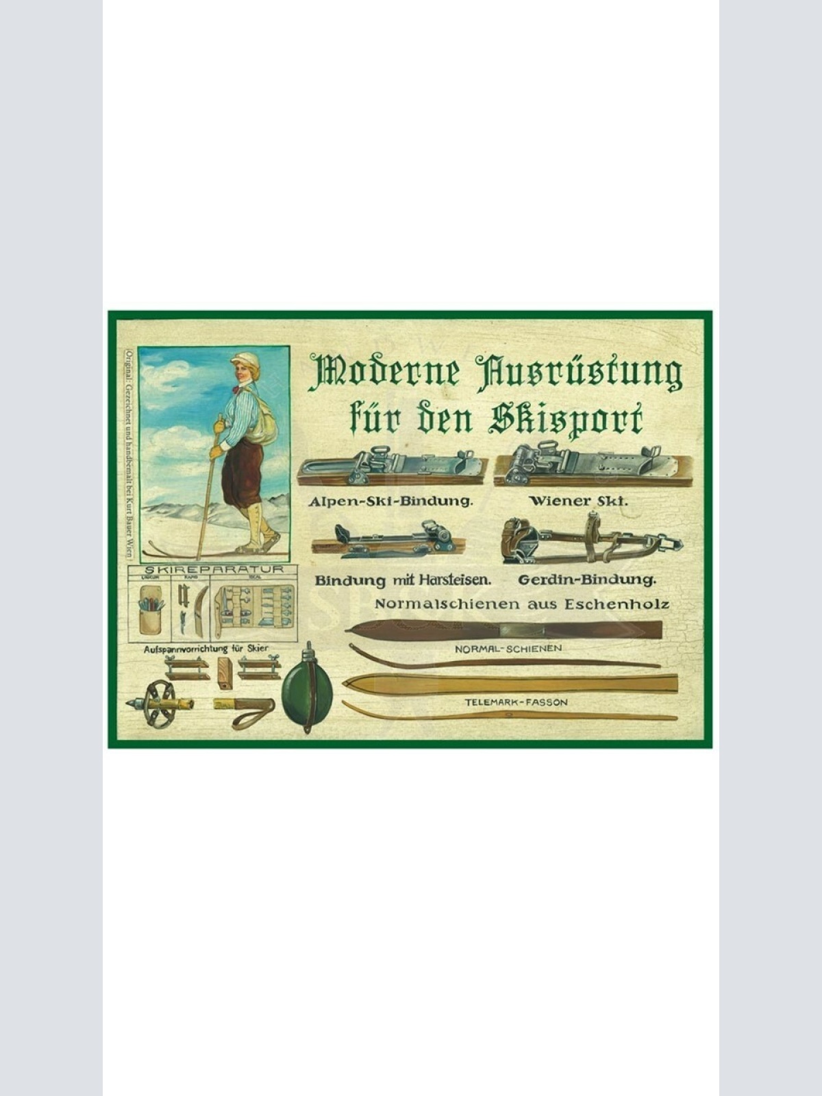 KuK Nostalgie Holzschild "Moderne Ausrüstung für den Skisport"