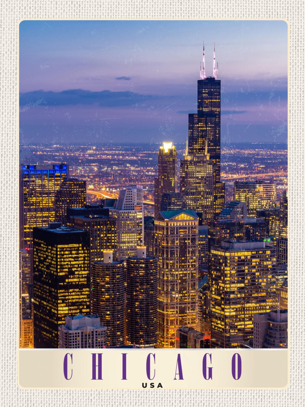 Schild Chicago USA Illinois Stadt Ansicht Nacht 12x18 20x30 30x40 Blech/Holz