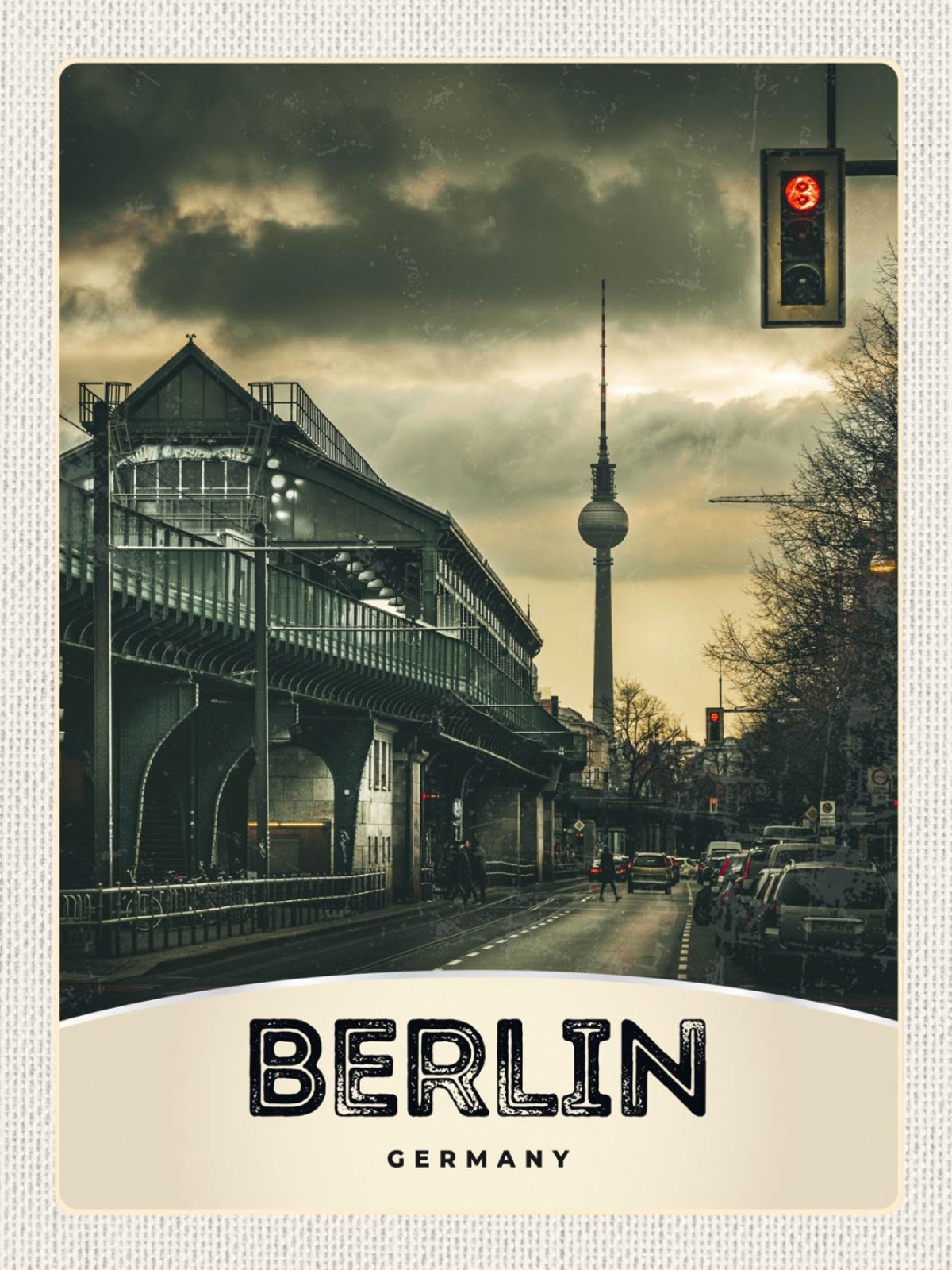 Schild Berlin Germany Deutschland Fernsehturm Nacht 12x18 20x30 30x40 Blech/Holz
