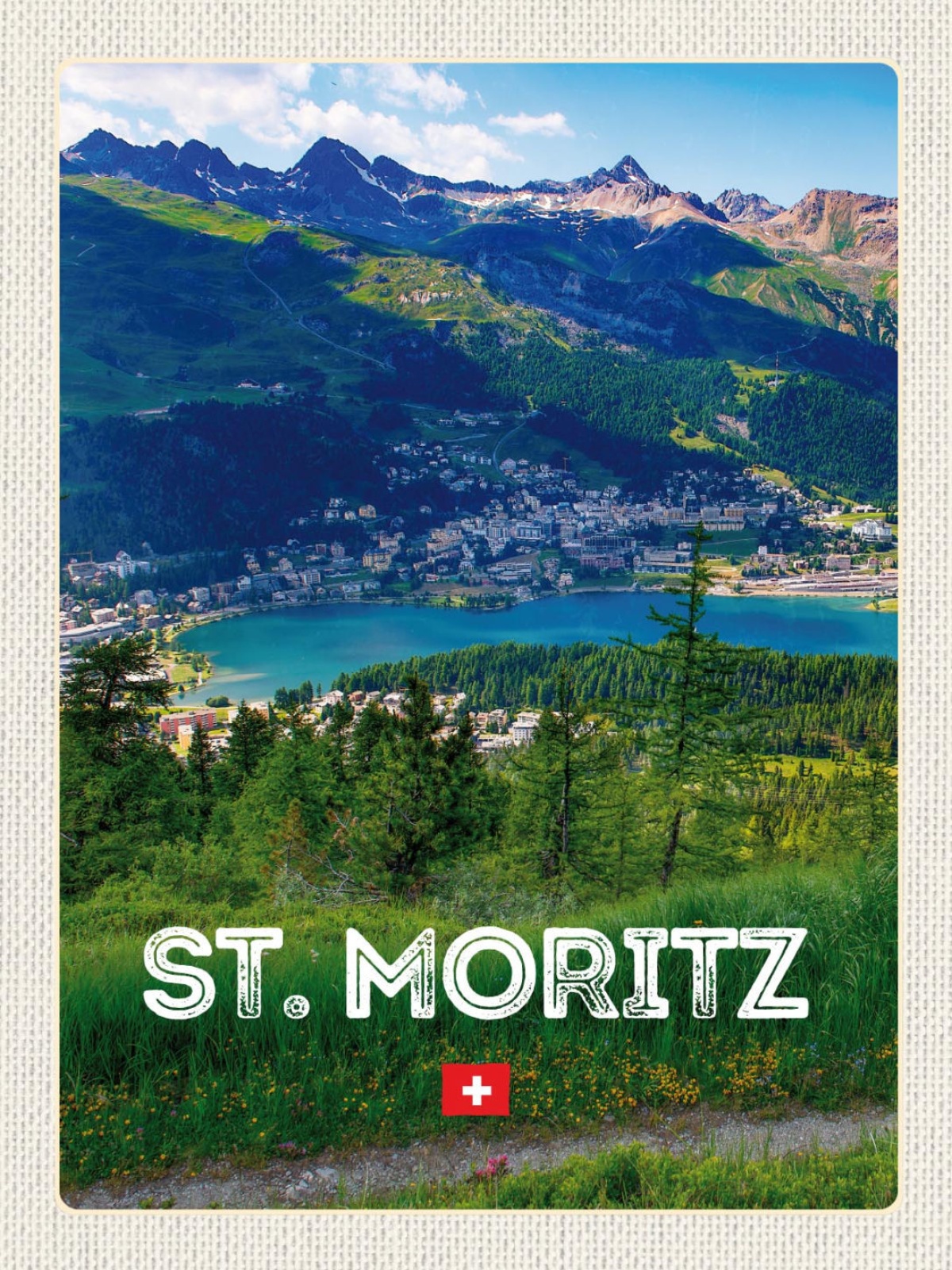 Schild St. Moritz Schweiz Ort Ansicht Gebirge 12x18 20x30 30x40 Blech od. Holz