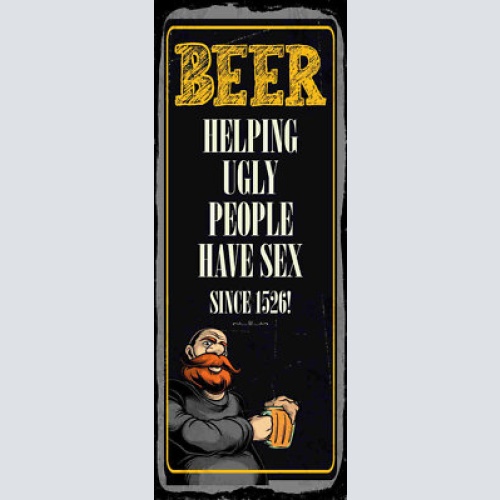 Schild beer helping ugly people have sex since 1526 bier 27x10 blech od.holz